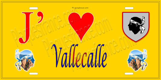 Plaque métal décorative 15 x 30 cm jaune J' ❤️ Vallecalle Canton de Biguglia-Nebbio Haute-Corse