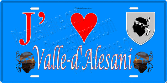 Plaque métal décorative 15 x 30 cm bleu J' ❤️ Valle-d'Alesani Canton de la Castagniccia Haute-Corse