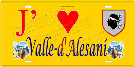 Plaque métal décorative 15 x 30 cm jaune J' ❤️ Valle-d'Alesani Canton de la Castagniccia Haute-Corse