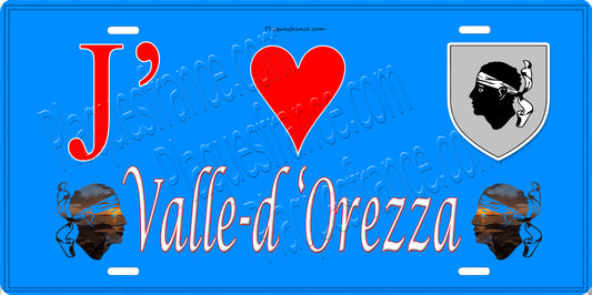 Plaque métal décorative 15 x 30 cm bleu J' ❤️ Valle-d'Orezza Canton de la Castagniccia Haute-Corse