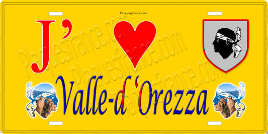 Plaque métal décorative 15 x 30 cm jaune J' ❤️ Valle-d'Orezza Canton de la Castagniccia Haute-Corse