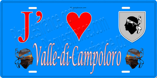 Plaque métal décorative 15 x 30 cm bleu J' ❤️ Valle-di-Campoloro Canton de la Castagniccia Haute-Corse