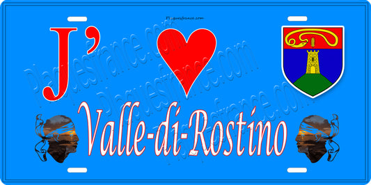 Plaque métal décorative 15 x 30 cm bleu J' ❤️ Valle-di-Rostino Canton de Golo-Morosaglia Haute-Corse