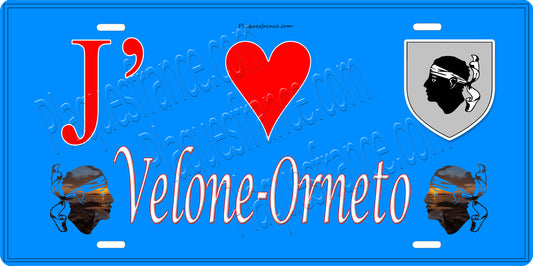 Plaque métal décorative 15 x 30 cm bleu J' ❤️ Velone-Orneto Canton de Canton de la Castagniccia Haute-Corse