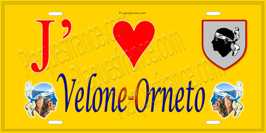 Plaque métal décorative 15 x 30 cm jaune J' ❤️ Velone-Orneto Canton de Canton de la Castagniccia Haute-Corse