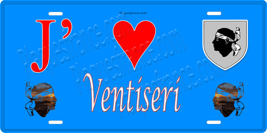 Plaque métal décorative 15 x 30 cm bleu J' ❤️ Ventiseri Canton de Canton de Fiumorbo-Castello Haute-Corse