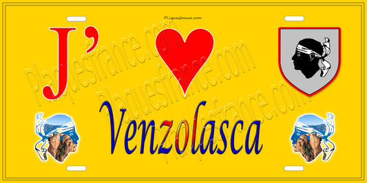Plaque métal décorative 15 x 30 cm jaune J' ❤️ Venzolasca Canton de Canton de Casinca-Fumalto Haute-Corse