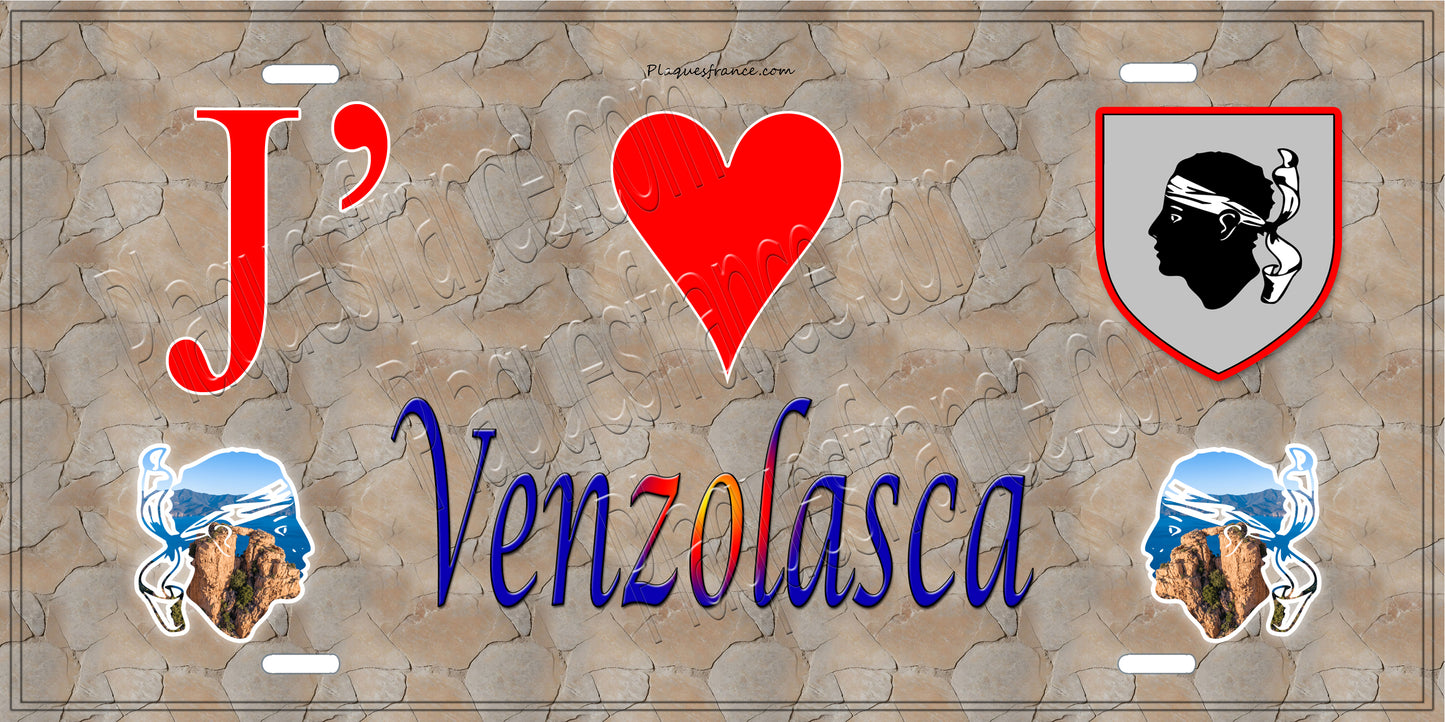 Plaque métal décorative 15 x 30 cm mur antique J' ❤️ Venzolasca Canton de Canton de Casinca-Fumalto Haute-Corse