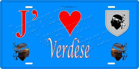 Plaque métal décorative 15 x 30 cm bleu J' ❤️ Verdèse Canton de la Castagniccia Haute-Corse