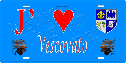 Plaque métal décorative 15 x 30 cm bleu J' ❤️ Vescovato Canton de la Casinca-Fumalto-Corse