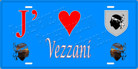 Plaque métal décorative 15 x 30 cm bleu J' ❤️ Vezzani Canton de Fiumorbo-Castello-Corse