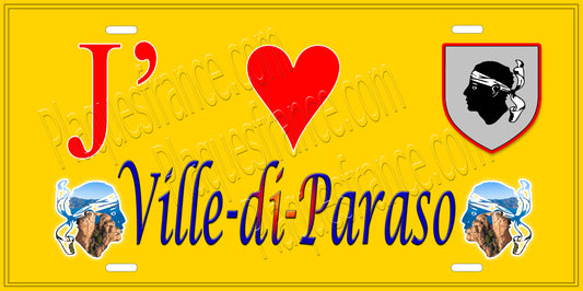 Plaque métal décorative 15 x 30 cm jaune J' ❤️ Ville-di-Paraso Canton de l'Île-Rousse-Corse