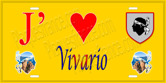 Plaque métal décorative 15 x 30 cm jaune J' ❤️ Vivario Canton de Corte Haute Corse
