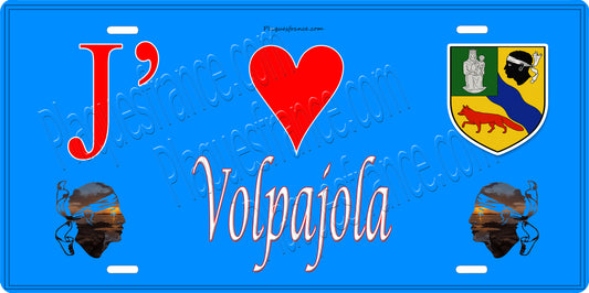 Plaque métal décorative 15 x 30 cm bleu J' ❤️ Volpajola Canton de Corte Haute Corse