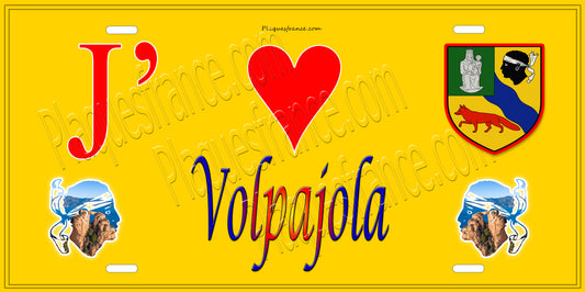 Plaque métal décorative 15 x 30 cm jaune J' ❤️ Volpajola Canton de Corte Haute Corse