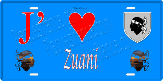 Plaque métal décorative 15 x 30 cm bleu J' ❤️ Zuani Canton de Ghisonaccia Haute Corse