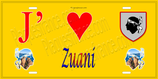 Plaque métal décorative 15 x 30 cm jaune J' ❤️ Zuani Canton de Ghisonaccia Haute Corse