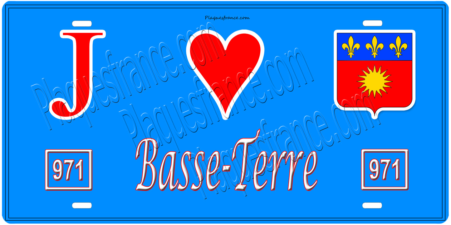 Plaque métal décorative, J' ❤️Basse Terre, La Guadeloupe (971), Outre Mer