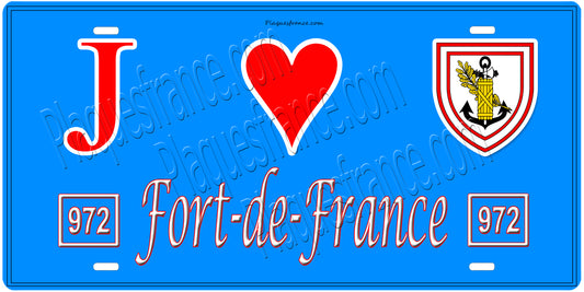 Plaque métal décorative, J' ❤️Fort de France, Martinique (972), Outre Mer