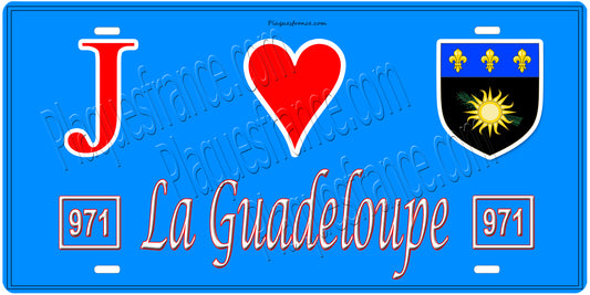 Plaque métal décorative, J' ❤️La Guadeloupe (971), Outre Mer
