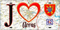 Plaque métal décorative  J' ❤️ Arras, Pas de Calais (62) fond carte