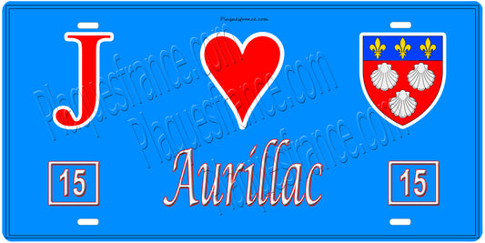 Plaque métal décorative, J' ❤️Aurillac, Cantal (15)