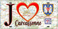 Plaque métal décorative, J' ❤️Carcassonne, Aude (11) fond carte