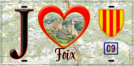 Plaque métal décorative, J' ❤️Foix, le Château Ariège (09)