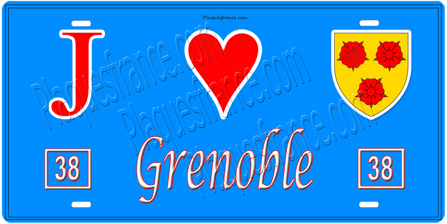 Plaque métal décorative, J' ❤️Grenoble, Isère (38)