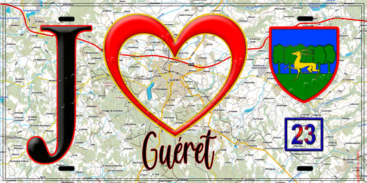 Plaque métal décorative, J' ❤️Gueret, Creuse 23