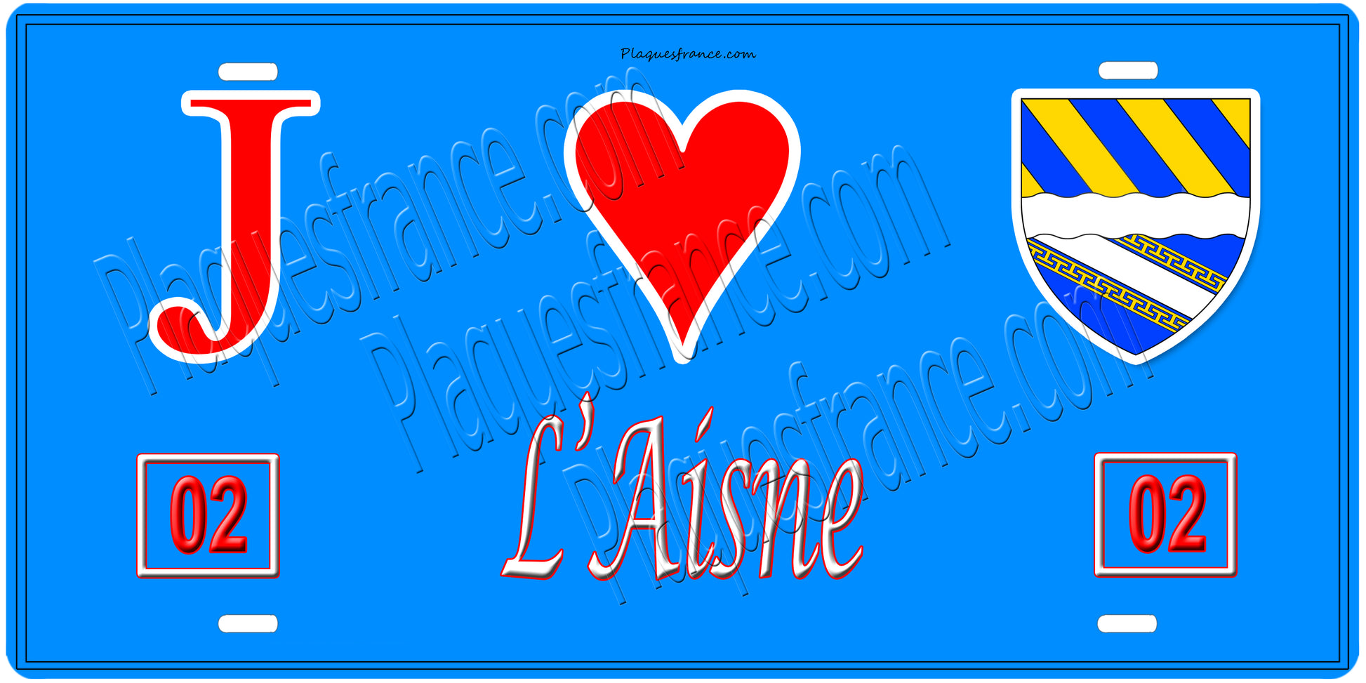 Plaque métal décorative, J' ❤️L'Aisne (02), région Hauts de France
