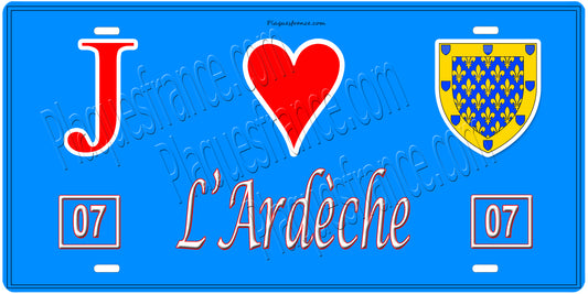 Plaque métal décorative, J' ❤️L'Ardèche (07), région Auvergne Rhône Alpes, France