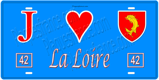 Plaque métal décorative, J' ❤️La Loire (42), région Auvergne Rhône Alpes, France