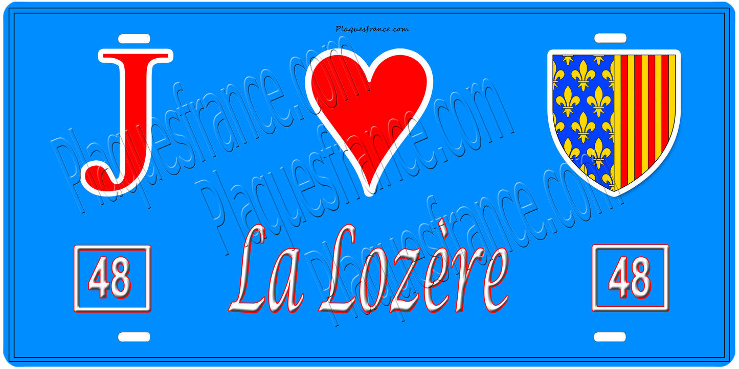 Plaque métal décorative, J' ❤️La Lozère (48), région Occitanie
