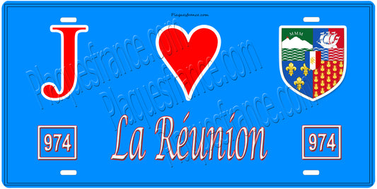 Plaque métal décorative, J' ❤️La Réunion (974), Outre Mer
