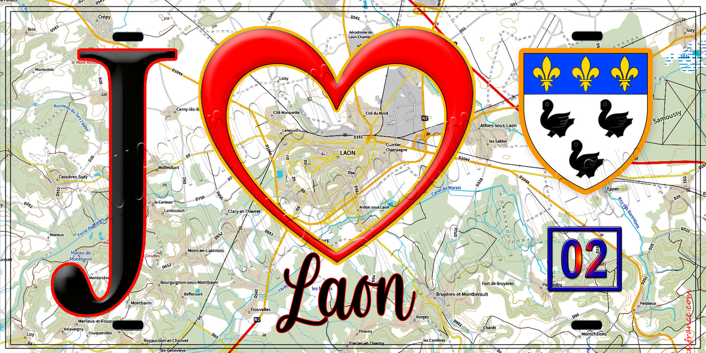 Plaque métal décorative, J' ❤️Laon, Aisne (02)