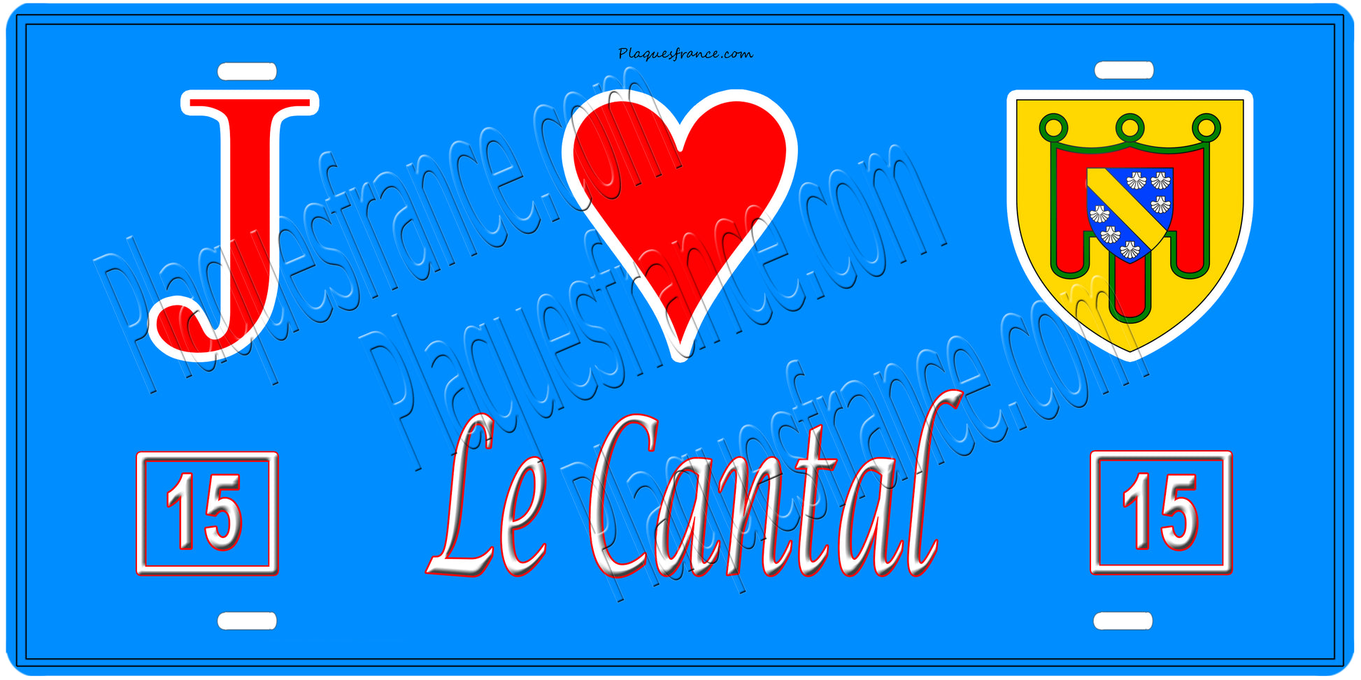 Plaque métal décorative, J' ❤️Le Cantal (15), région Auvergne Rhône Alpes, France