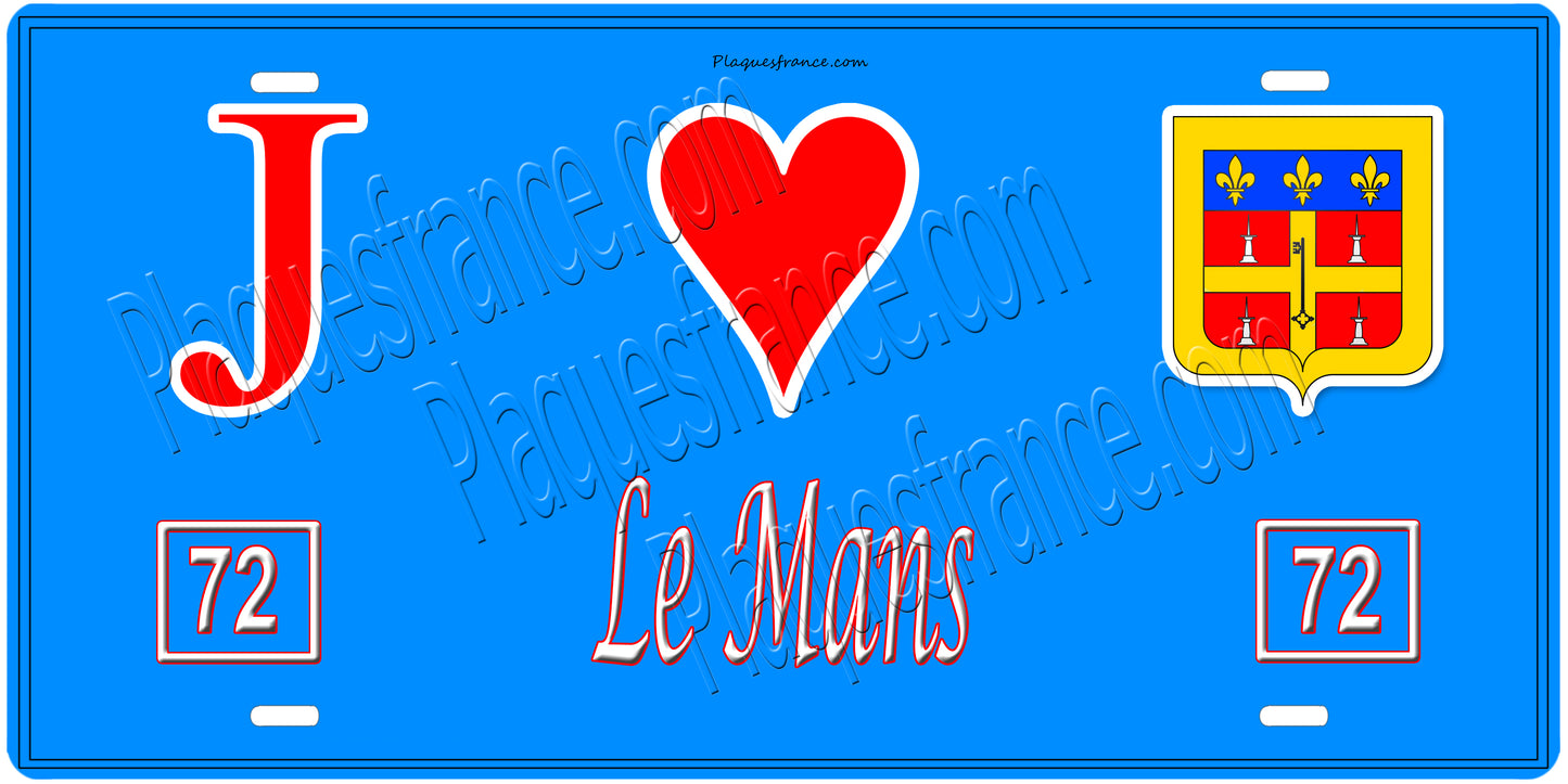 Plaque métal décorative, J' ❤️Le Mans, Sarthe 72