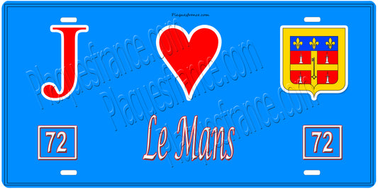 Plaque métal décorative, J' ❤️Le Mans, Sarthe 72