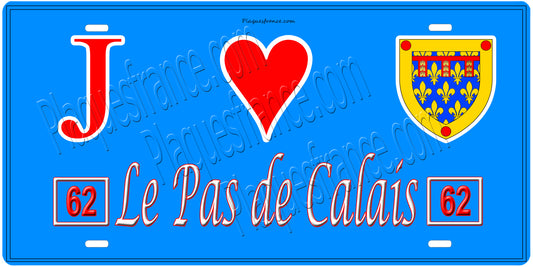 Plaque métal décorative, J' ❤️Le Pas de Calais (62), région Hauts de France