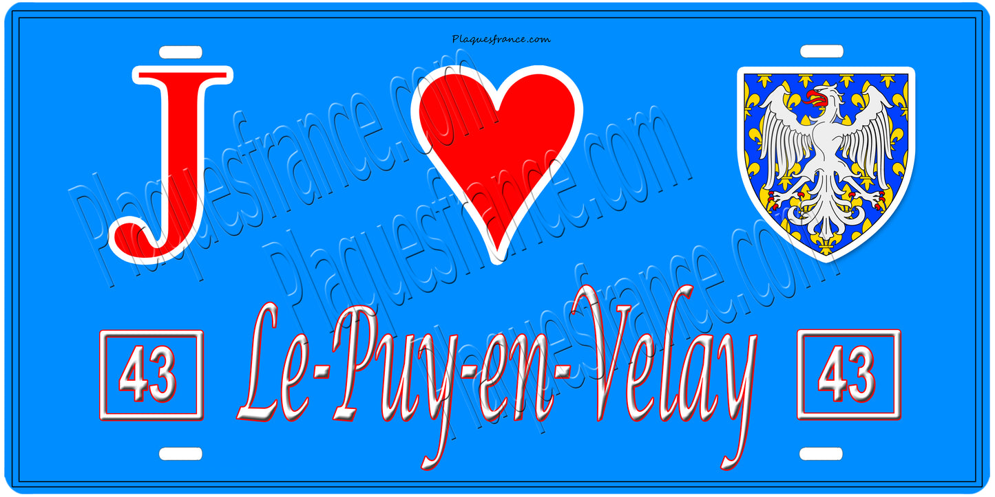 Plaque métal décorative, J' ❤️Le Puy en Velay, Haute Loire (43)