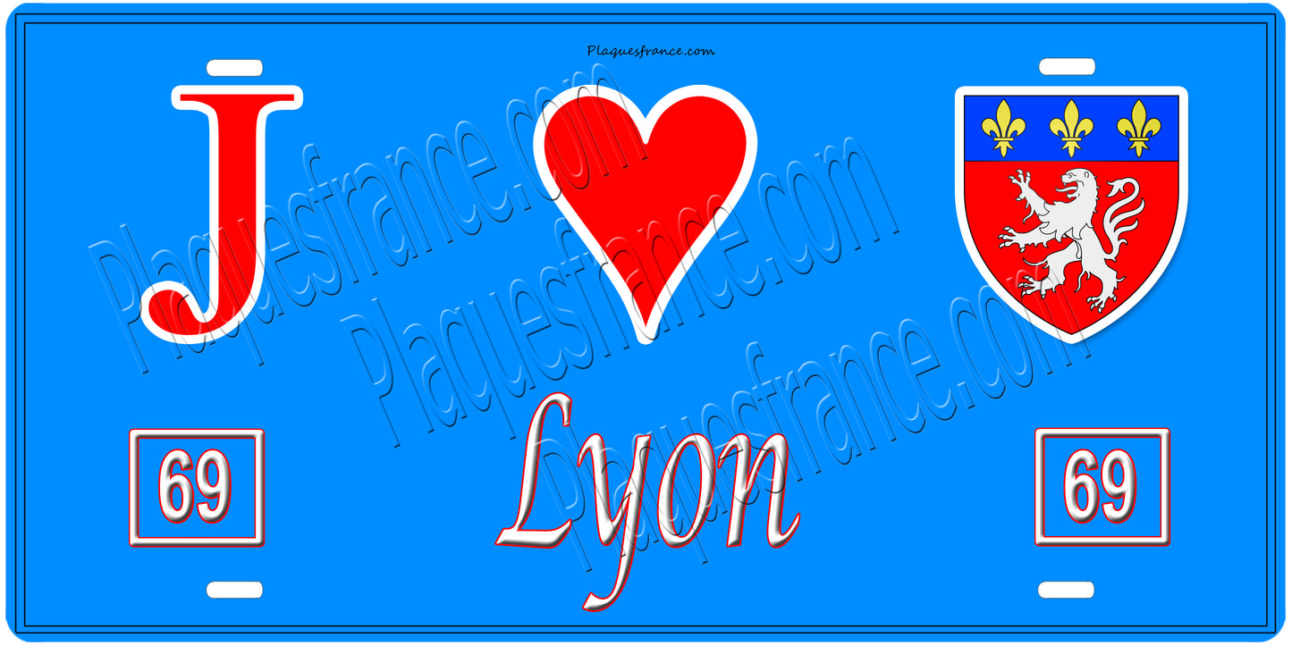 Plaque métal décorative, J' ❤️Lyon, Rhône (69)