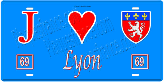 Plaque métal décorative, J' ❤️Lyon, Rhône (69)