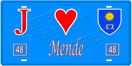 Plaque métal décorative, J' ❤️Mende, Lozère (48)