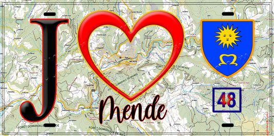 Plaque métal décorative, J' ❤️Mende, Lozère (48)