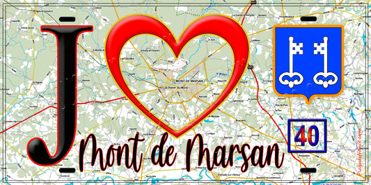 Plaque métal décorative, J' ❤️Mont de Marsan, Landes (40) fod carte
