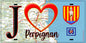 Plaque métal décorative, J' ❤️Perpignan, Pyrénées Orientales (66) fond carte