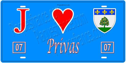 Plaque métal décorative, J' ❤️Privas, Ardèche (07)