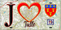 Plaque métal décorative, J' ❤️Tulle, Corrèze (19) fond carte