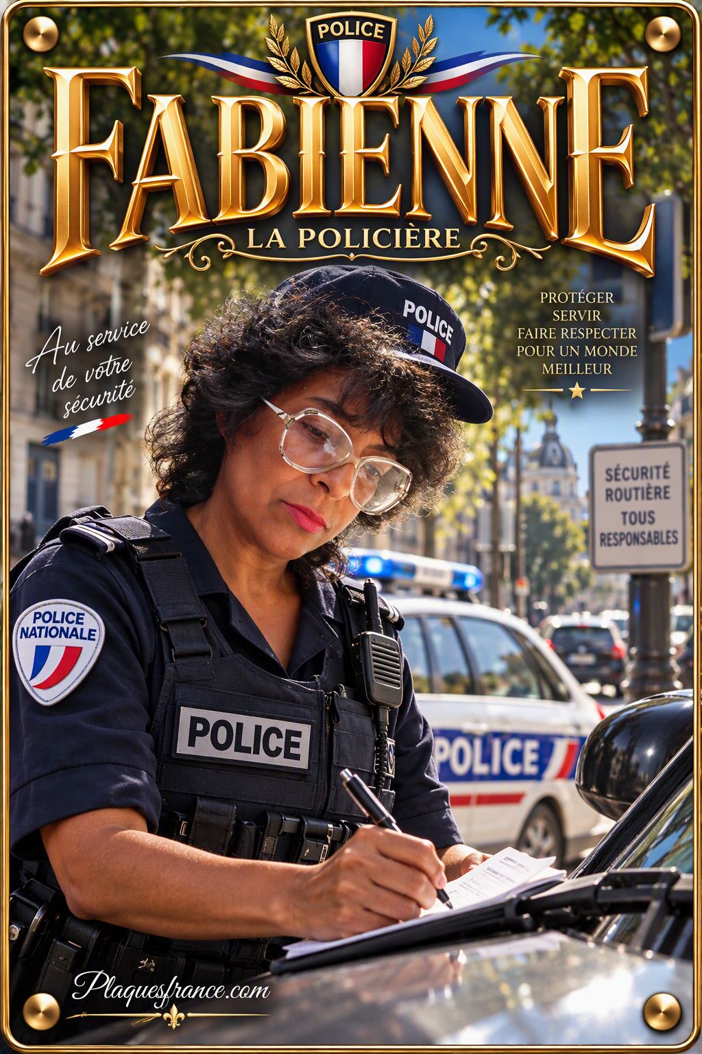 Plaque métal décorative, Fabienne La Policière